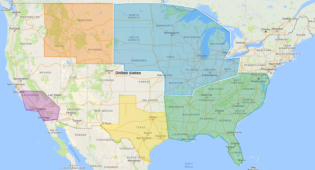 An image of the continental US showing regions where we are still looking for recruits.